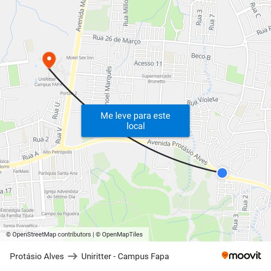 Protásio Alves to Uniritter - Campus Fapa map