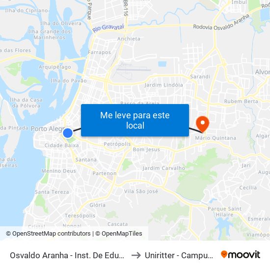 Osvaldo Aranha - Inst. De Educação Bc to Uniritter - Campus Fapa map