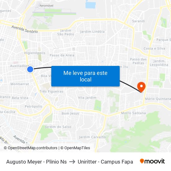 Augusto Meyer - Plínio Ns to Uniritter - Campus Fapa map