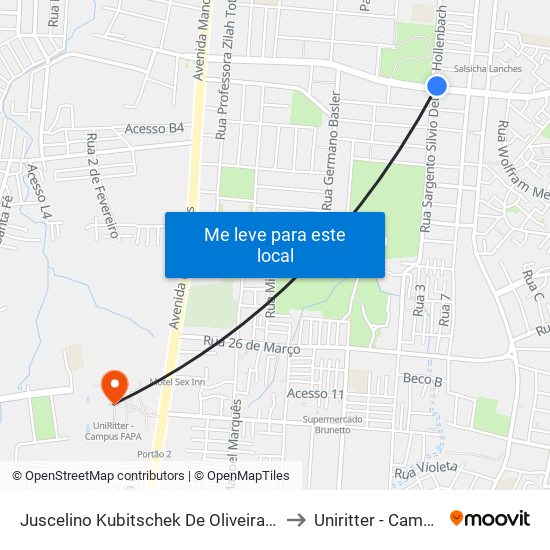 Juscelino Kubitschek De Oliveira - Praça México to Uniritter - Campus Fapa map