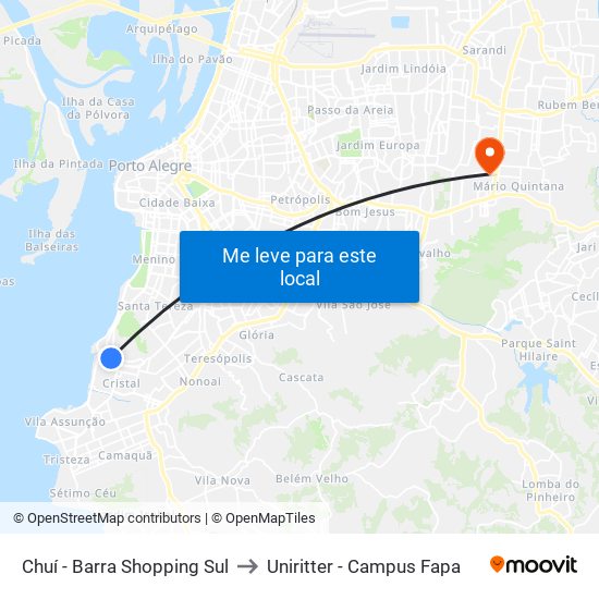 Chuí - Barra Shopping Sul to Uniritter - Campus Fapa map