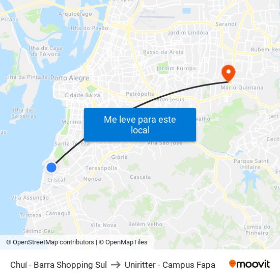 Chuí - Barra Shopping Sul to Uniritter - Campus Fapa map