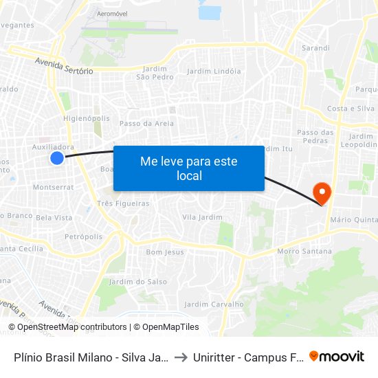 Plínio Brasil Milano - Silva Jardim to Uniritter - Campus Fapa map