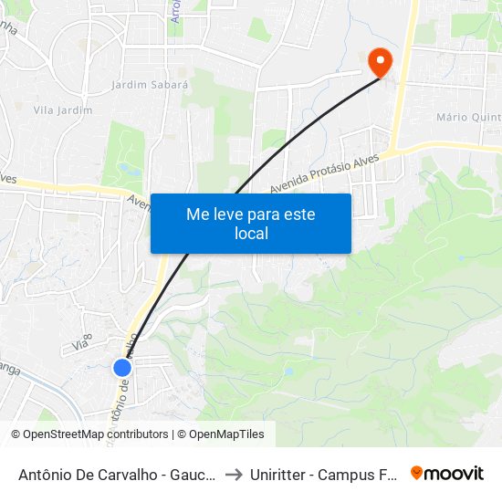 Antônio De Carvalho - Gauchão to Uniritter - Campus Fapa map