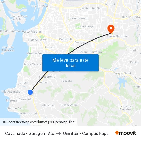 Cavalhada - Garagem Vtc to Uniritter - Campus Fapa map