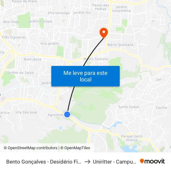Bento Gonçalves - Desidério Finamor Bc to Uniritter - Campus Fapa map