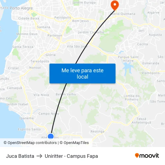 Juca Batista to Uniritter - Campus Fapa map