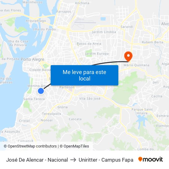 José De Alencar - Nacional to Uniritter - Campus Fapa map