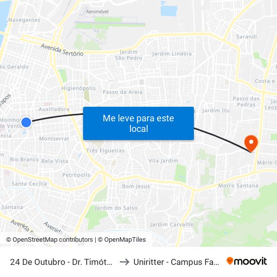 24 De Outubro - Dr. Timóteo to Uniritter - Campus Fapa map