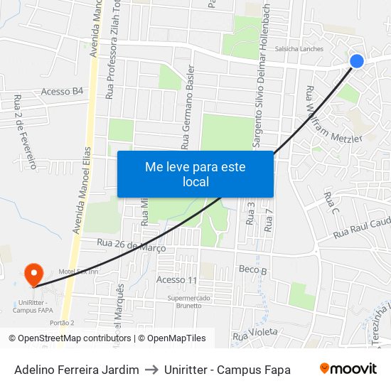 Adelino Ferreira Jardim to Uniritter - Campus Fapa map