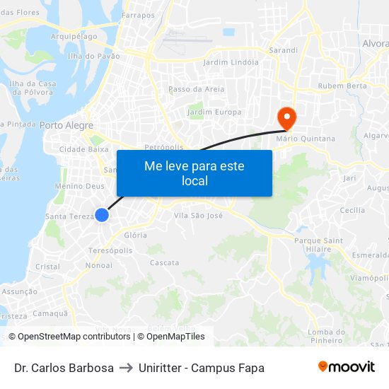Dr. Carlos Barbosa to Uniritter - Campus Fapa map