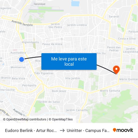 Eudoro Berlink - Artur Rocha to Uniritter - Campus Fapa map