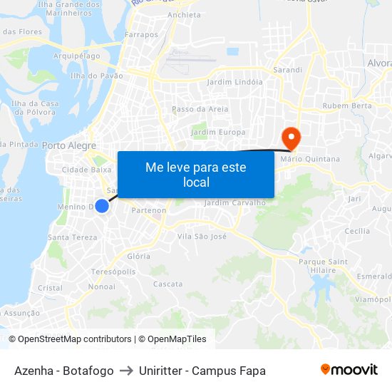 Azenha - Botafogo to Uniritter - Campus Fapa map