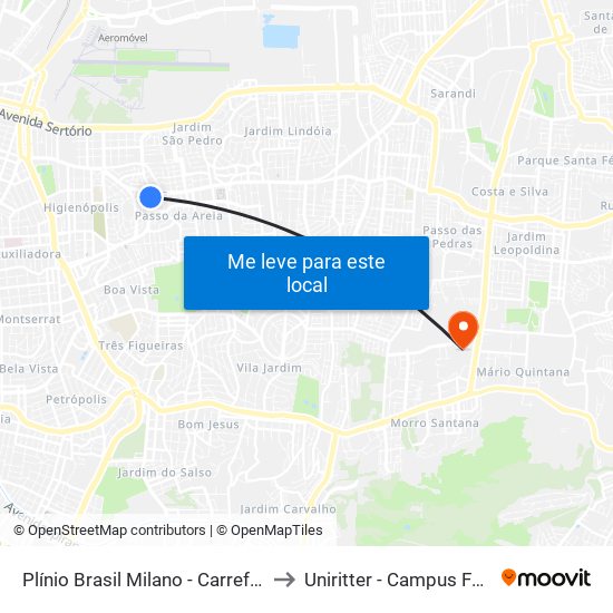 Plínio Brasil Milano - Carrefour to Uniritter - Campus Fapa map