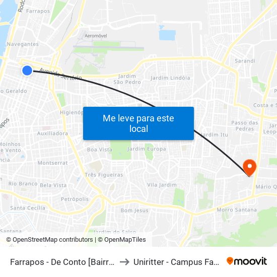 Farrapos - De Conto [Bairro] to Uniritter - Campus Fapa map
