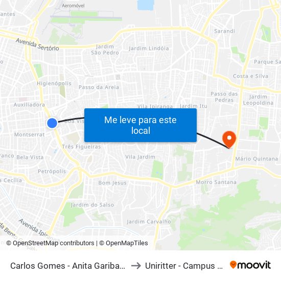 Carlos Gomes - Anita Garibaldi Ns to Uniritter - Campus Fapa map
