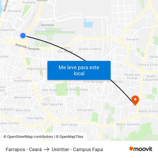 Farrapos - Ceará to Uniritter - Campus Fapa map