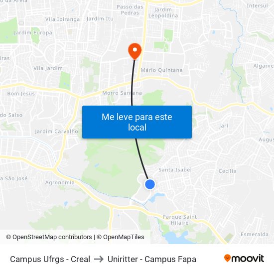 Campus Ufrgs - Creal to Uniritter - Campus Fapa map
