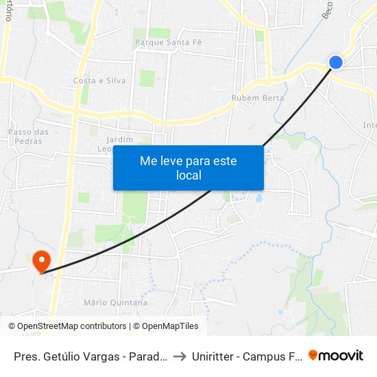 Pres. Getúlio Vargas - Parada 43 to Uniritter - Campus Fapa map