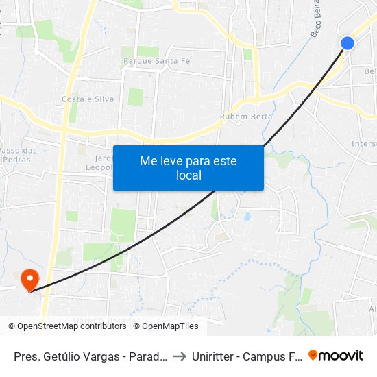 Pres. Getúlio Vargas - Parada 45 to Uniritter - Campus Fapa map