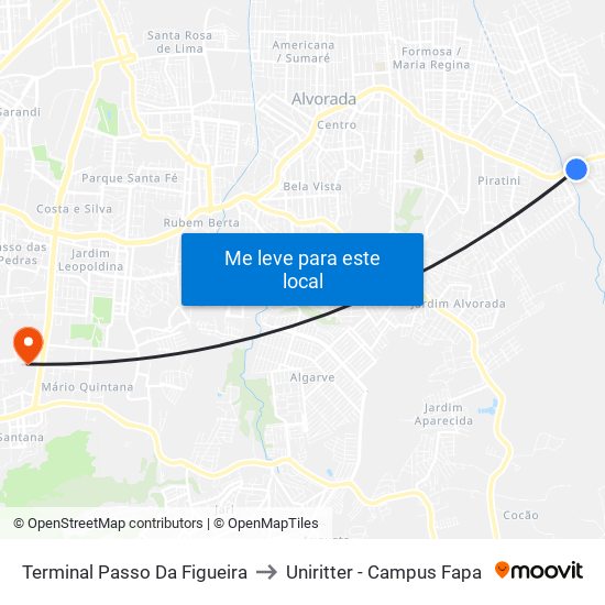 Terminal Passo Da Figueira to Uniritter - Campus Fapa map