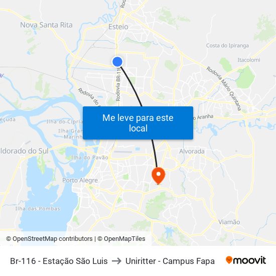 Br-116 - Estação São Luis to Uniritter - Campus Fapa map