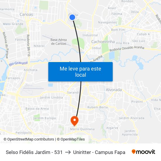 Selso Fidélis Jardim - 531 to Uniritter - Campus Fapa map