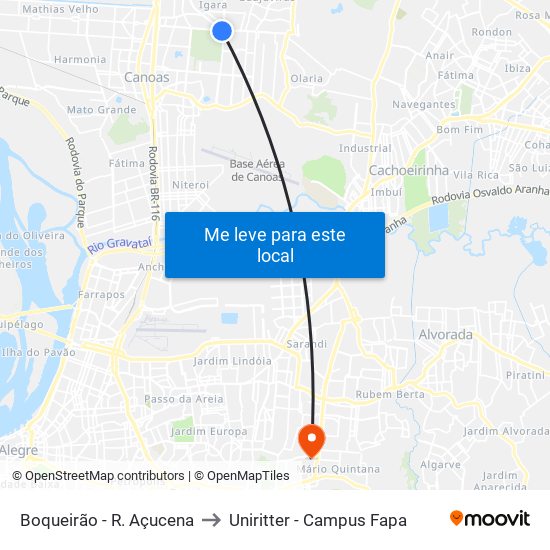 Boqueirão - R. Açucena to Uniritter - Campus Fapa map