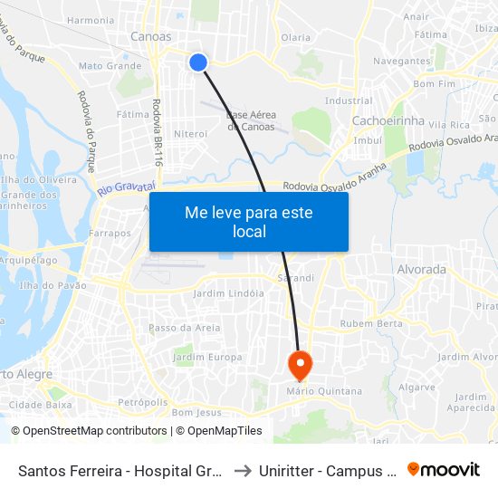 Santos Ferreira - Hospital Gracinha to Uniritter - Campus Fapa map