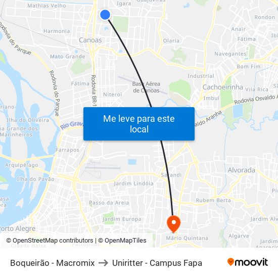 Boqueirão - Macromix to Uniritter - Campus Fapa map