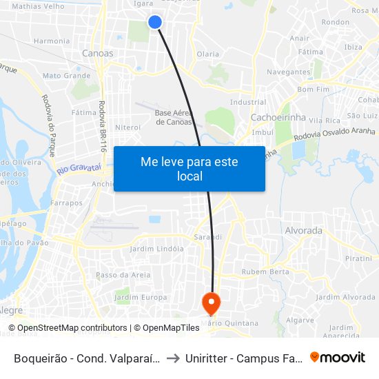 Boqueirão - Cond. Valparaíso to Uniritter - Campus Fapa map