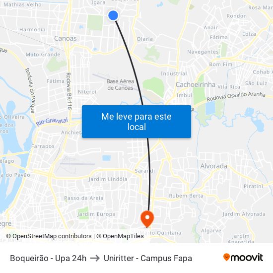 Boqueirão - Upa 24h to Uniritter - Campus Fapa map