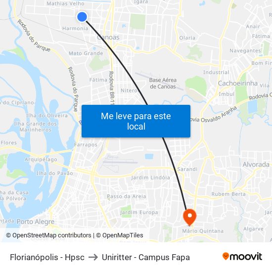 Florianópolis - Hpsc to Uniritter - Campus Fapa map