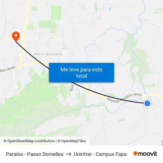 Paraíso - Passo Dornelles to Uniritter - Campus Fapa map