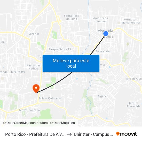 Porto Rico - Prefeitura De Alvorada to Uniritter - Campus Fapa map