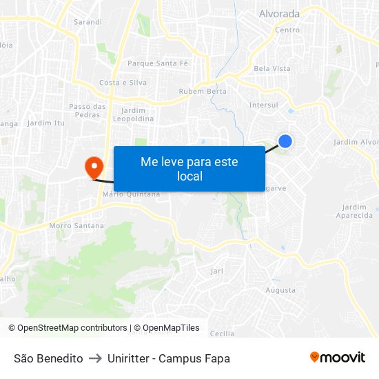 São Benedito to Uniritter - Campus Fapa map