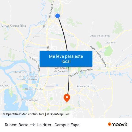 Rubem Berta to Uniritter - Campus Fapa map