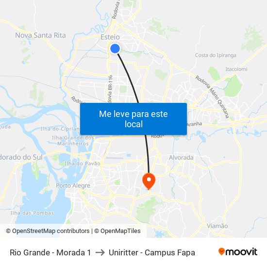 Rio Grande - Morada 1 to Uniritter - Campus Fapa map