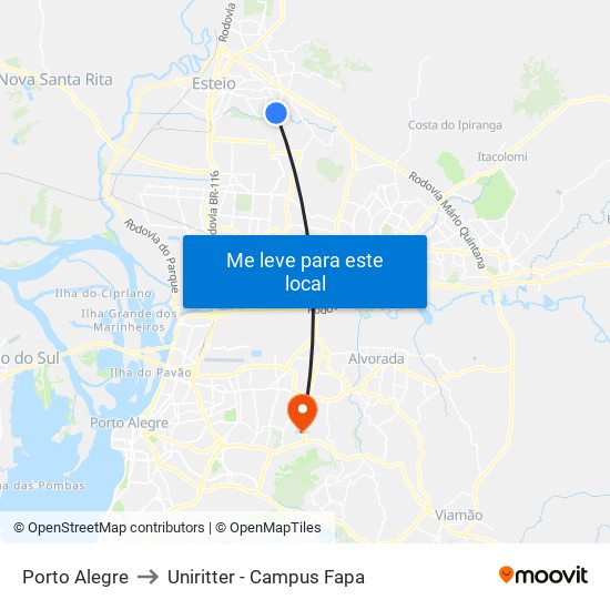 Porto Alegre to Uniritter - Campus Fapa map