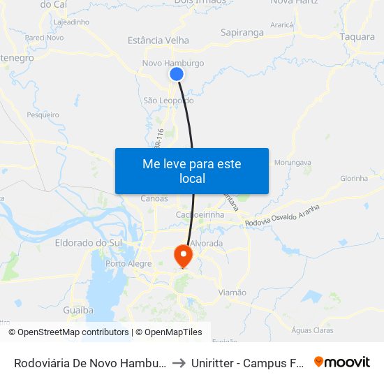 Rodoviária De Novo Hamburgo to Uniritter - Campus Fapa map