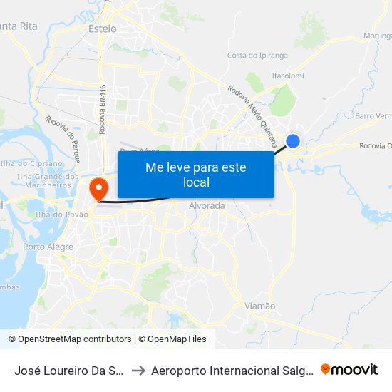José Loureiro Da Silva - Parada 81 to Aeroporto Internacional Salgado Filho - Terminal 2 map