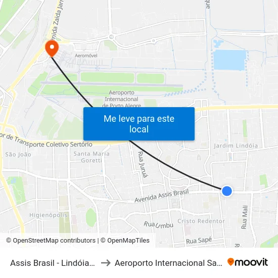 Assis Brasil - Lindóia (Fora Do Corredor) to Aeroporto Internacional Salgado Filho - Terminal 2 map