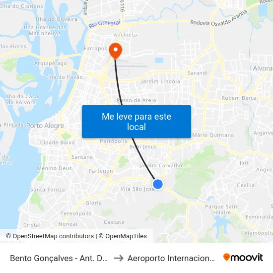 Bento Gonçalves - Ant. De Carvalho (Fora Do Corredor) to Aeroporto Internacional Salgado Filho - Terminal 2 map