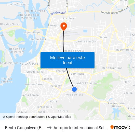 Bento Gonçalves (Fora Do Corredor) to Aeroporto Internacional Salgado Filho - Terminal 2 map