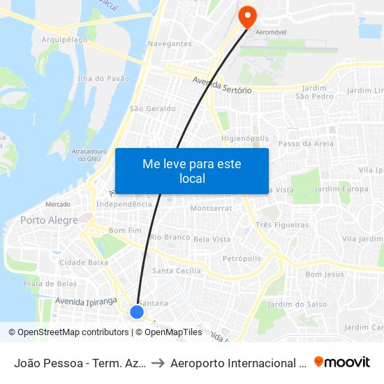 João Pessoa - Term. Azenha (Fora Do Corredor) to Aeroporto Internacional Salgado Filho - Terminal 2 map