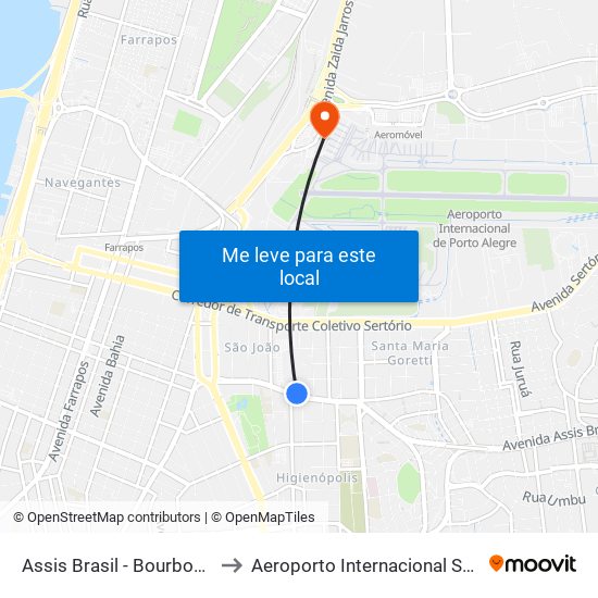Assis Brasil - Bourbon (Fora Do Corredor) to Aeroporto Internacional Salgado Filho - Terminal 2 map