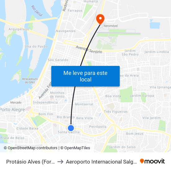 Protásio Alves (Fora Do Corredor) to Aeroporto Internacional Salgado Filho - Terminal 2 map