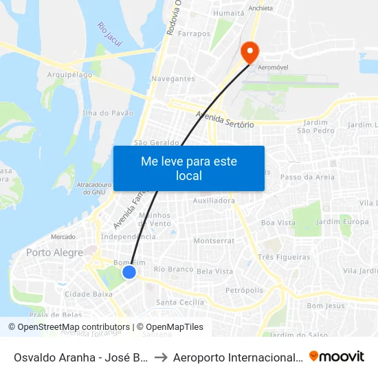 Osvaldo Aranha - José Bonifácio (Fora Do Corredor) to Aeroporto Internacional Salgado Filho - Terminal 2 map