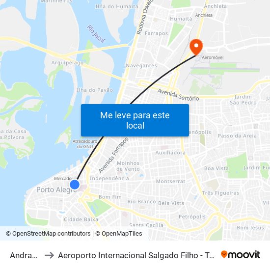 Andradas to Aeroporto Internacional Salgado Filho - Terminal 2 map