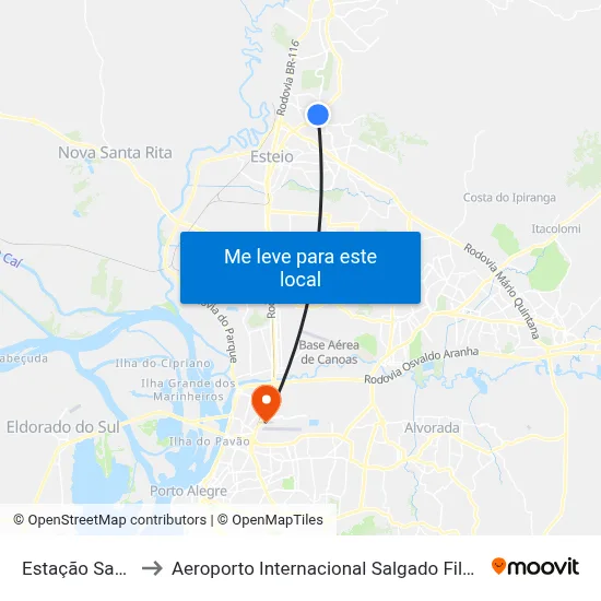 Estação Sapucaia to Aeroporto Internacional Salgado Filho - Terminal 2 map